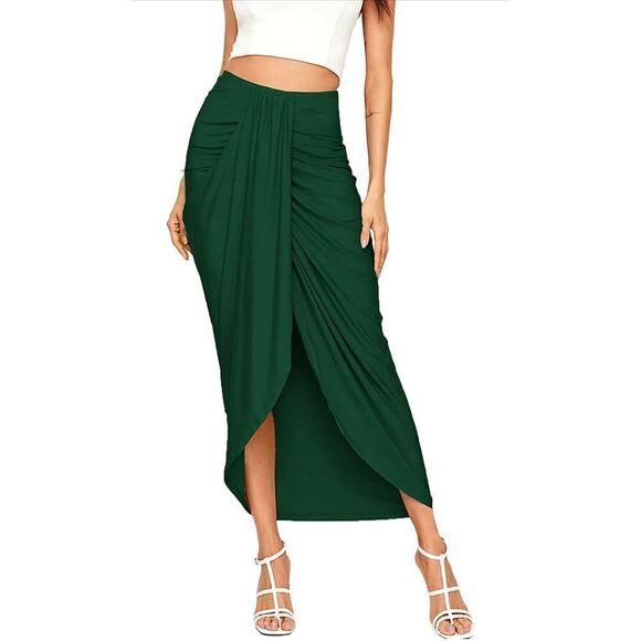 NEW SheIn Casual Slit Wrap Asymmetrical Elastic High Waist Maxi Draped Skirt XL - Picture 1 of 3